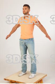 Whole body orange tshirt light blue jeans of Harold 0010